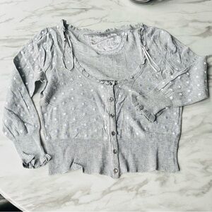Guess Vintage Y2K Gray and White Polka Dot Cardigan